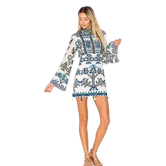 ROCOCO SAND 100% Silk Mini Dress Tassels Open Back size M Ruffles Vacation Party - Picture 13 of 13